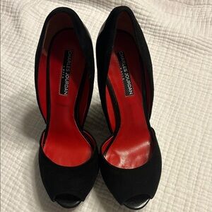 Charles Jourdan Black and Red Peep Toe Heels